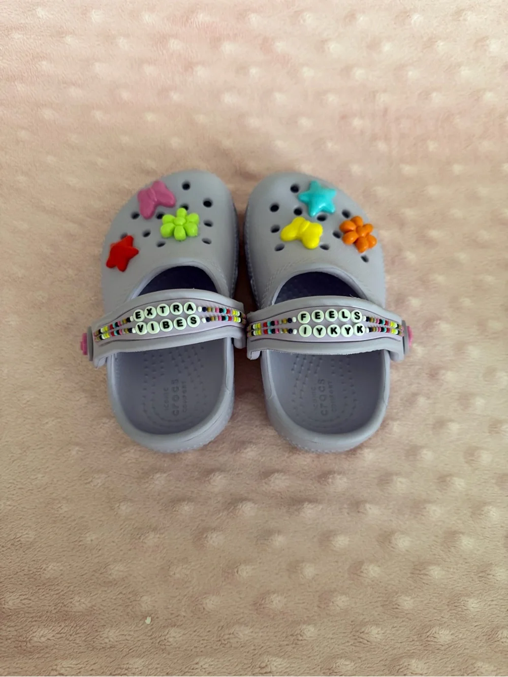 Kids Light Gray Clog Shoes with Colorful Charms